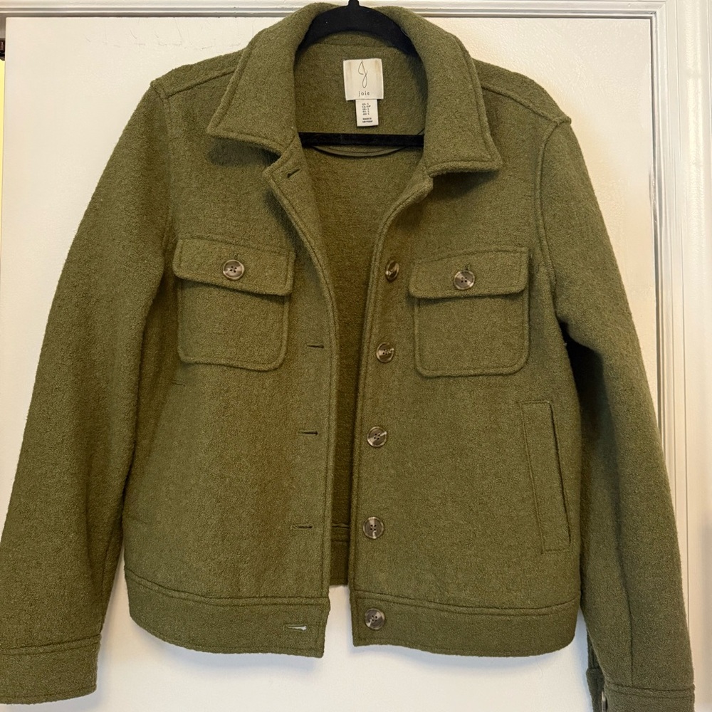 Joie Olive Wool Blend Button up Shacket Jacket